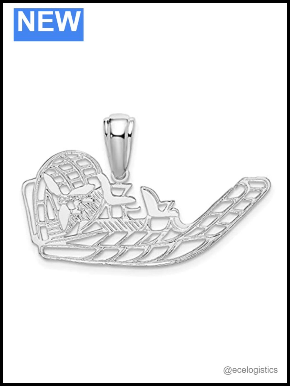 925 Sterling Silver Nautical Boating Charm Polished Cut-out Flat Airboat Pendant